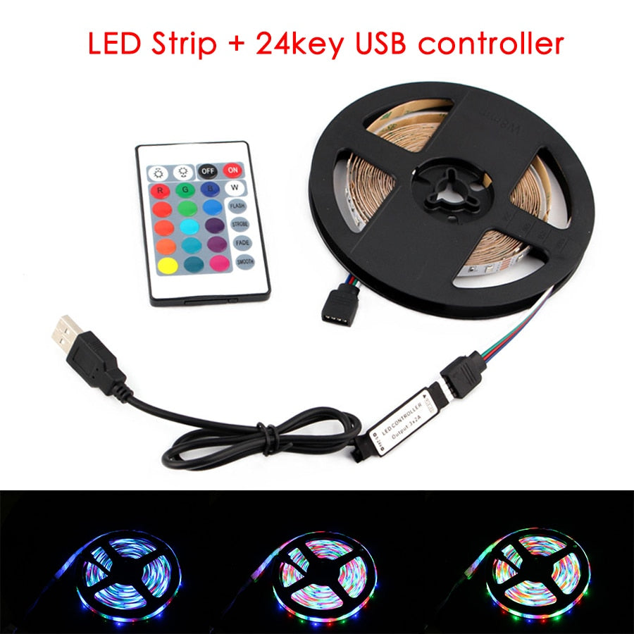 1M 2M 3M 4M 5M DC 5V RGB LED Strip 2835 USB 5 V For TV Backlight 2835 Lighting Lamp Tape Diode Ribbon 24Key USB Controller