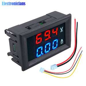 Mini Digital Voltmeter Ammeter DC 100V 10A Panel Amp Volt Current Meter Tester 0.56" Blue + Red Dual LED Display With Lines