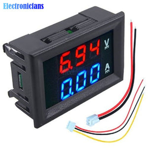 Mini Digital Voltmeter Ammeter DC 100V 10A Panel Amp Volt Current Meter Tester 0.56" Blue + Red Dual LED Display With Lines