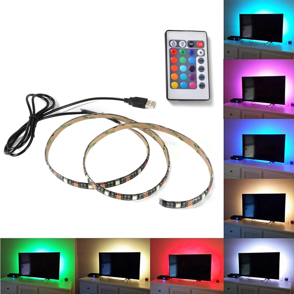 1m 2m 3m 4m 5m DC 5V RGB Flexible USB led strip light 5050 SMD sting IP20 Ribbon Adhesive tape TV Backlight 24Key RF Controller