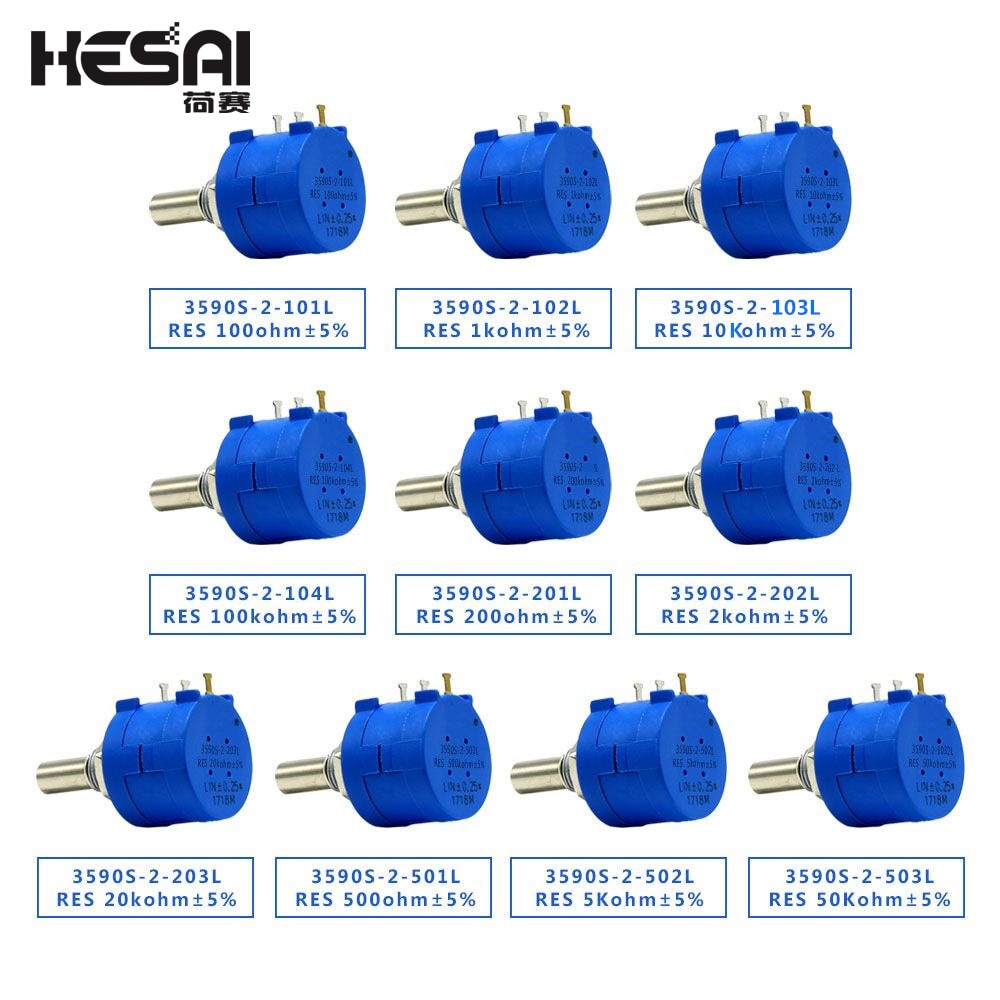 3590S-2-103L 3590S 10K ohm Precision Multiturn Potentiometer 10 Ring Adjustable Resistor 3590S 500 1K 2K 5K 20K 50K 100K ohm