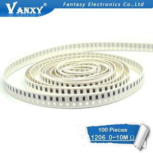 100Pcs 1206 SMD resistor 0R ~ 10M 1/2W 0 1 10 100 150 220 330 ohm 1K 2.2K 10K 100K 0R 1R 10R 100R 150R 220R 330R