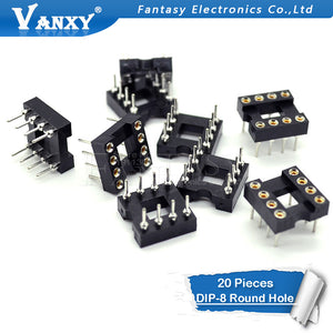 20pcs DIP-8 Round Hole 8 Pins 2.54MM DIP DIP8 IC Sockets Adaptor Solder Type 8 PIN IC Connector