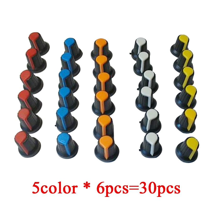 30PCS/lot WH148 potentiometer knob cap(copper core)  15X17mm 6mm Shaft Hole  AG2 Yellow Orange Blue White Red 5value*6PCS=30PCS